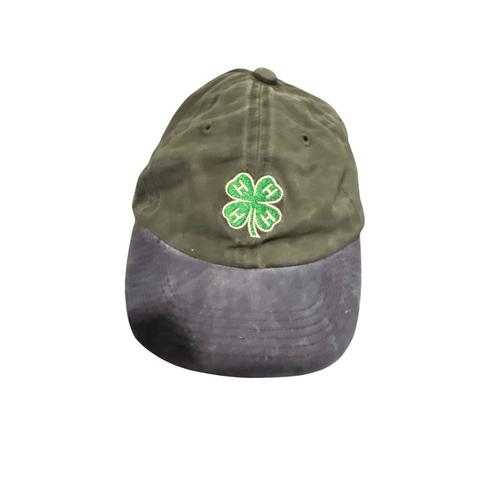 4-H Youth Baseball Cap Green Navy Blue Embroidered Clover Hat Kids